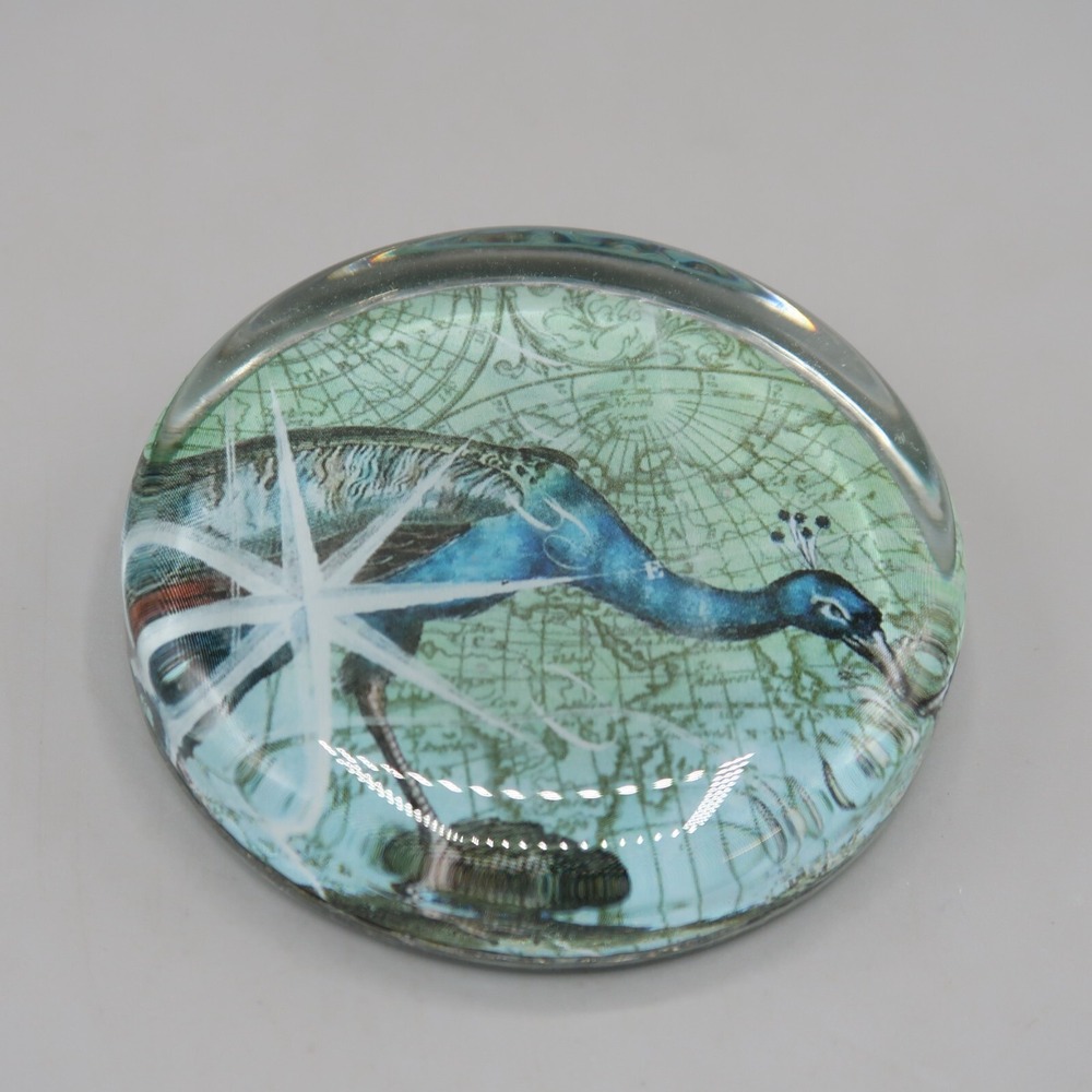 Peacock Art Glass Paperweight Vintage Desk Top‎ Office Round Bird